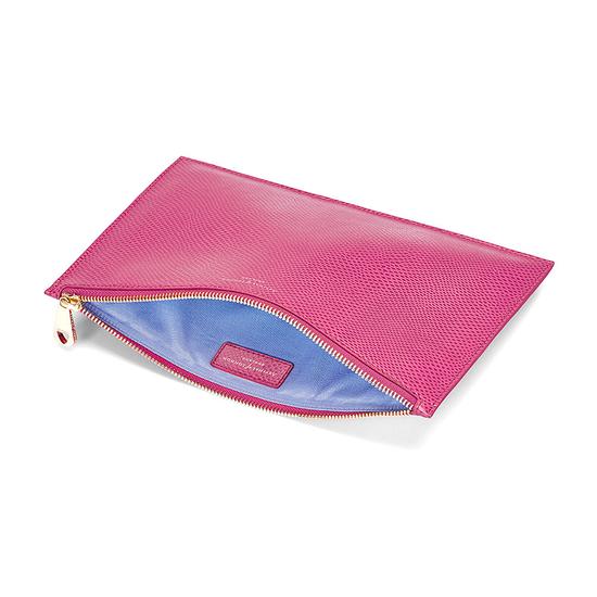 Large Essential Flat Pouch in Raspberry Lizard from Aspinal of London