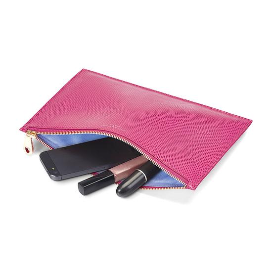 Large Essential Flat Pouch in Raspberry Lizard from Aspinal of London