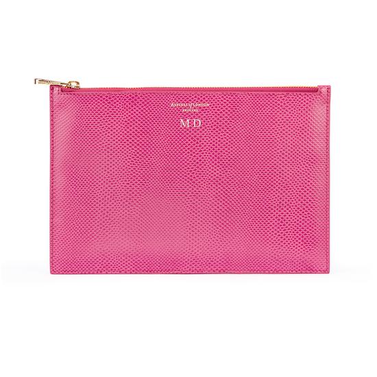 Large Essential Flat Pouch in Raspberry Lizard from Aspinal of London