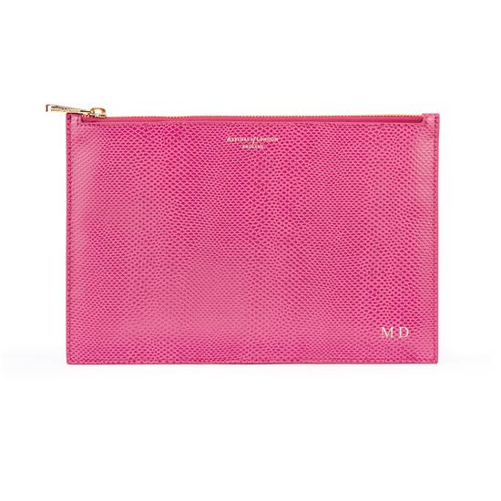 Large Essential Flat Pouch in Raspberry Lizard from Aspinal of London