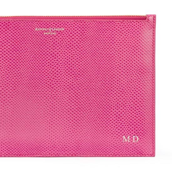 Large Essential Flat Pouch in Raspberry Lizard from Aspinal of London