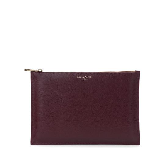 Large Essential Flat Pouch in Burgundy Saffiano from Aspinal of London