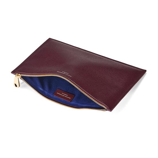Large Essential Flat Pouch in Burgundy Saffiano from Aspinal of London