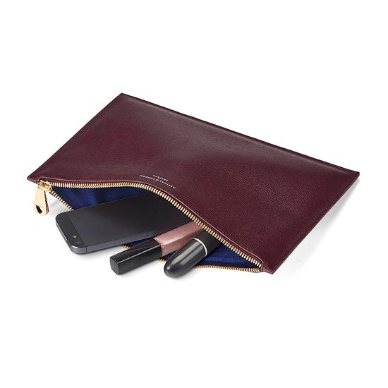 Large Essential Flat Pouch in Burgundy Saffiano from Aspinal of London