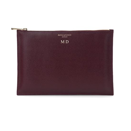 Large Essential Flat Pouch in Burgundy Saffiano from Aspinal of London