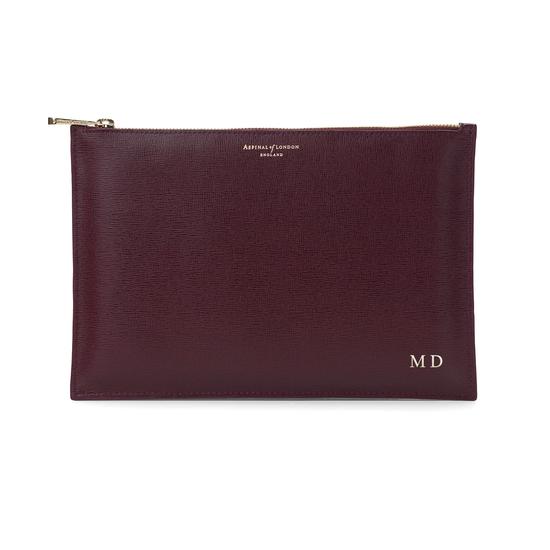 Large Essential Flat Pouch in Burgundy Saffiano from Aspinal of London