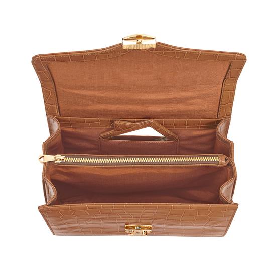 Mayfair Bag in Deep Shine Vintage Tan Croc from Aspinal of London