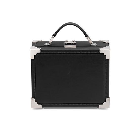 Mini Trunk Clutch in Smooth Black with Silver Hardware from Aspinal of London