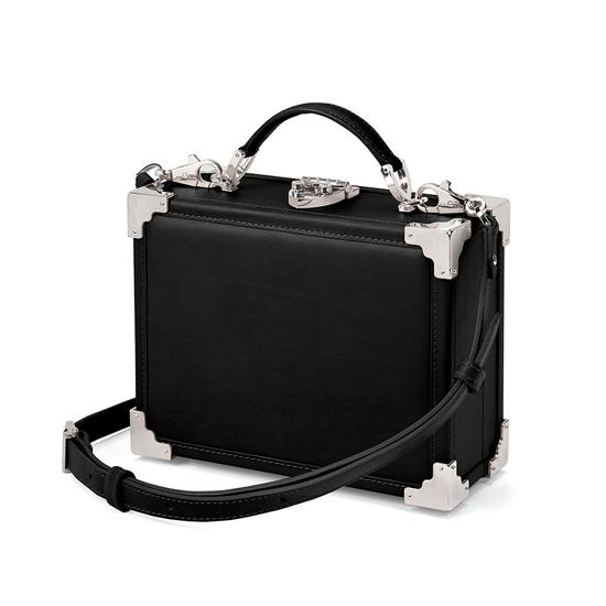 Mini Trunk Clutch in Smooth Black with Silver Hardware from Aspinal of London