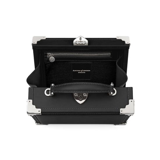 Mini Trunk Clutch in Smooth Black with Silver Hardware from Aspinal of London