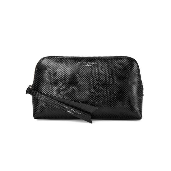 Small Essential Cosmetic Case in Jet Black Lizard from Aspinal of London