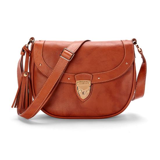 Portobello Saddle Bag in Smooth Tan & Stone Suede from Aspinal of London