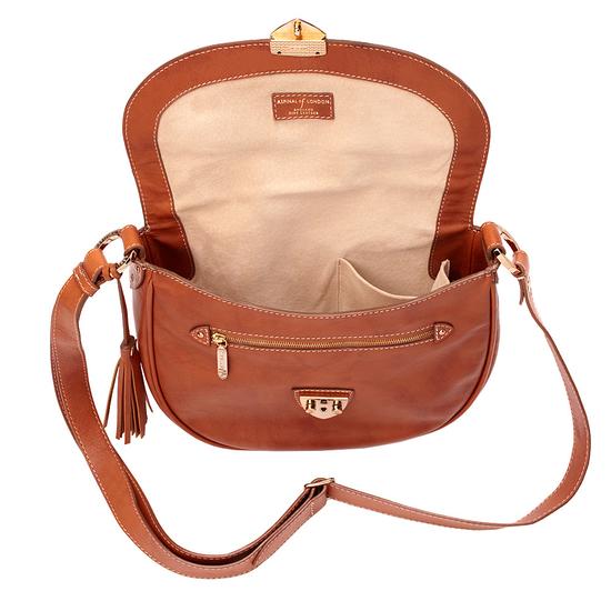 Portobello Saddle Bag in Smooth Tan & Stone Suede from Aspinal of London