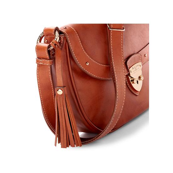 Portobello Saddle Bag in Smooth Tan & Stone Suede from Aspinal of London