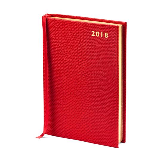 A6 Day per Page Leather Diary in Berry Lizard from Aspinal of London