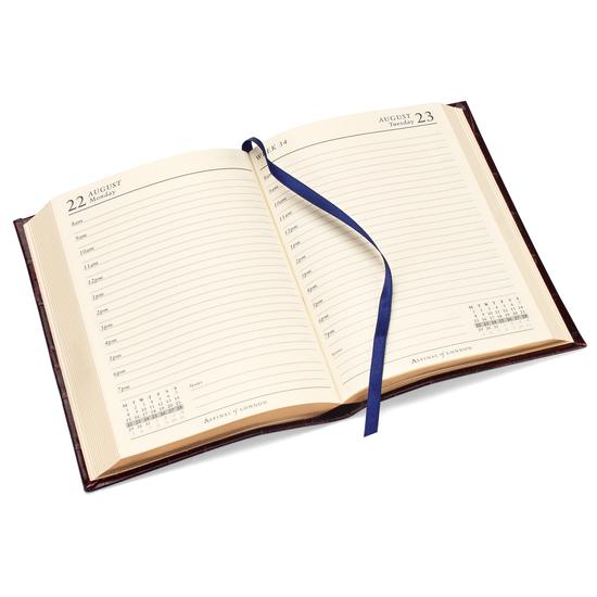 A6 Day per Page Leather Diary in Berry Lizard from Aspinal of London