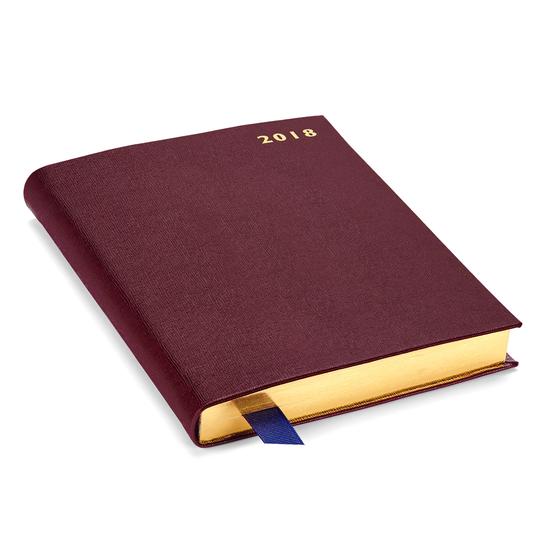 A5 Day per Page Leather Diary in Burgundy Saffiano from Aspinal of London