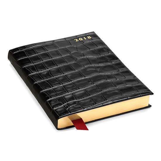 A5 Day per Page Leather Diary in Deep Shine Black Croc from Aspinal of London