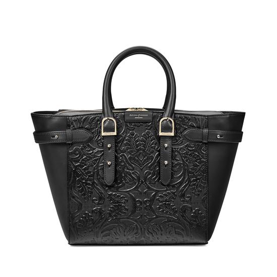 Midi Marylebone Tech Tote in Black Embossed Flower from Aspinal of London