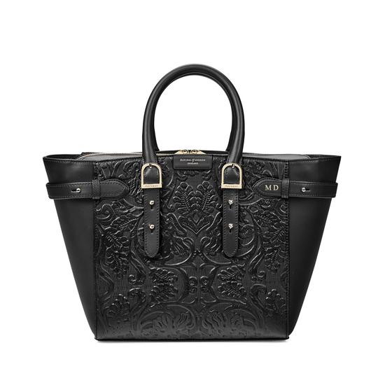 Midi Marylebone Tech Tote in Black Embossed Flower from Aspinal of London