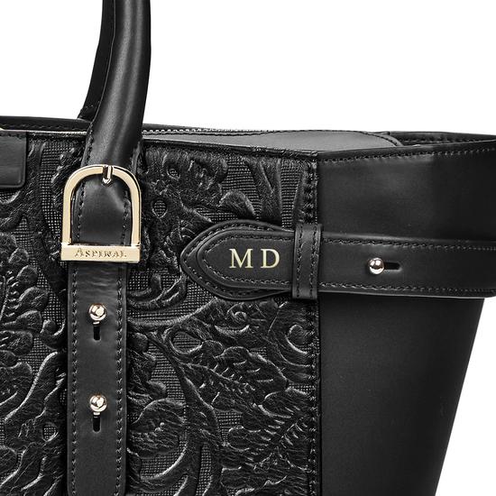 Midi Marylebone Tech Tote in Black Embossed Flower from Aspinal of London