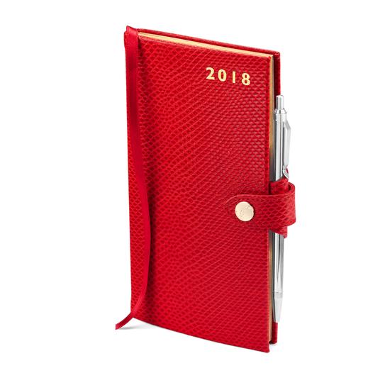 Slim Pocket Leather Diary with Pen in Berry Lizard from Aspinal of London