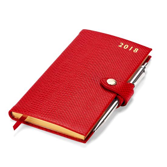 Slim Pocket Leather Diary with Pen in Berry Lizard from Aspinal of London