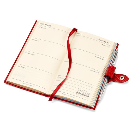 Slim Pocket Leather Diary with Pen in Berry Lizard from Aspinal of London