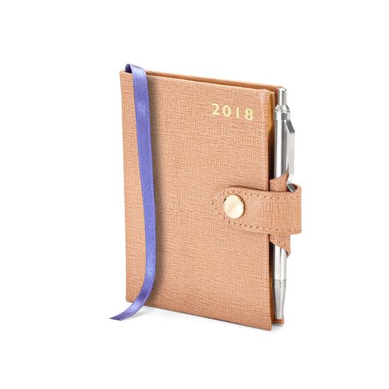 Mini Pocket Leather Diary with Pen in Deer Saffiano from Aspinal of London