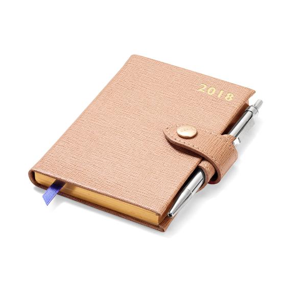 Mini Pocket Leather Diary with Pen in Deer Saffiano from Aspinal of London