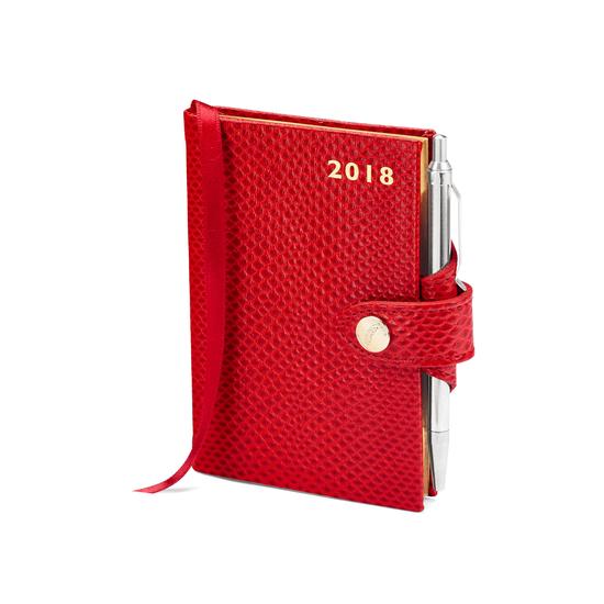 Mini Pocket Leather Diary with Pen in Berry Lizard from Aspinal of London