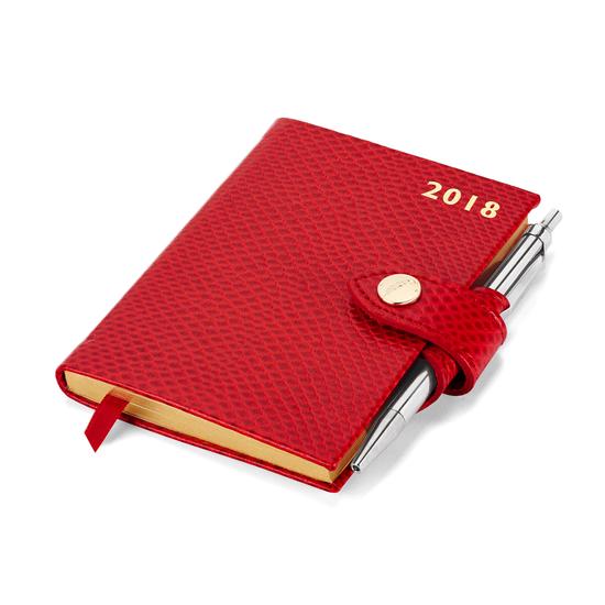 Mini Pocket Leather Diary with Pen in Berry Lizard from Aspinal of London
