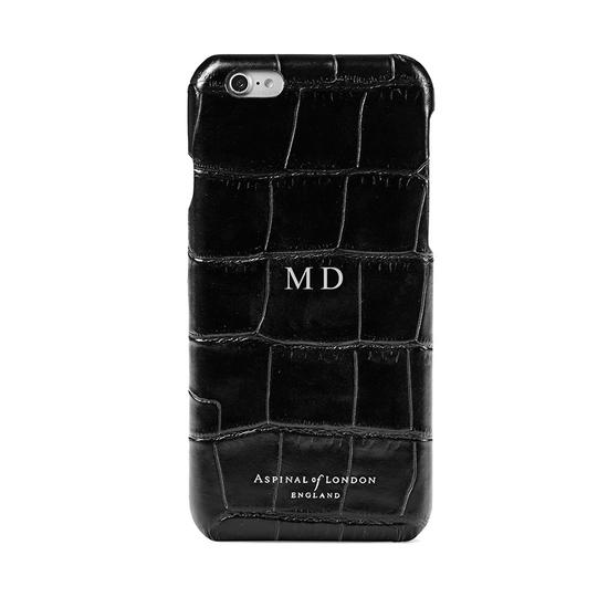 iPhone 6 Leather Cover in Deep Shine Black Croc & Black Suede from Aspinal of London