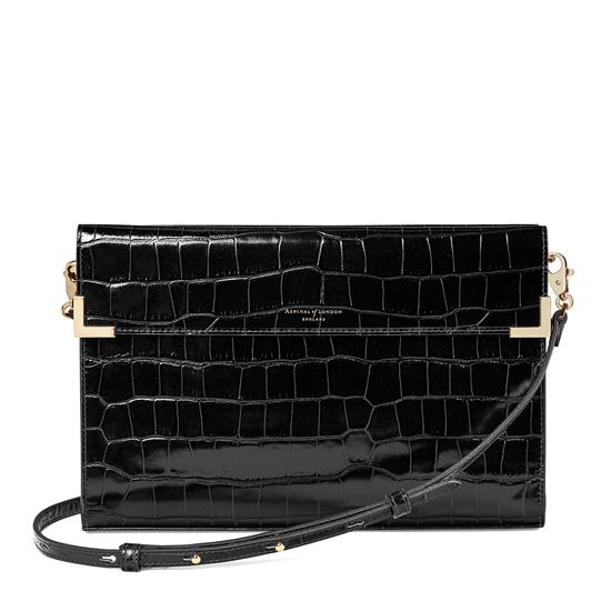 Editor's Clutch in Deep Shine Black Croc from Aspinal of London