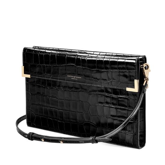 Editor's Clutch in Deep Shine Black Croc from Aspinal of London