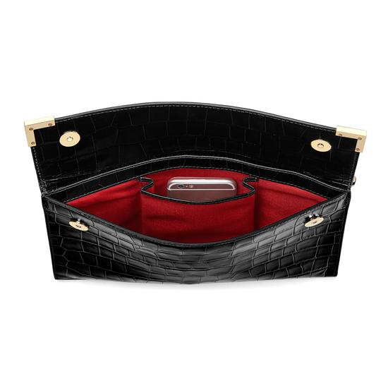 Editor's Clutch in Deep Shine Black Croc from Aspinal of London