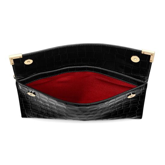 Editor's Clutch in Deep Shine Black Croc from Aspinal of London