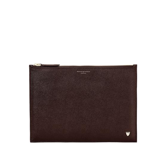 Mount Street Flat Pouch in Brown Saffiano from Aspinal of London