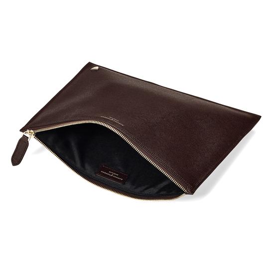 Mount Street Flat Pouch in Brown Saffiano from Aspinal of London
