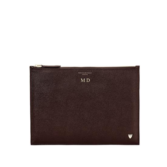 Mount Street Flat Pouch in Brown Saffiano from Aspinal of London