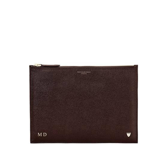 Mount Street Flat Pouch in Brown Saffiano from Aspinal of London
