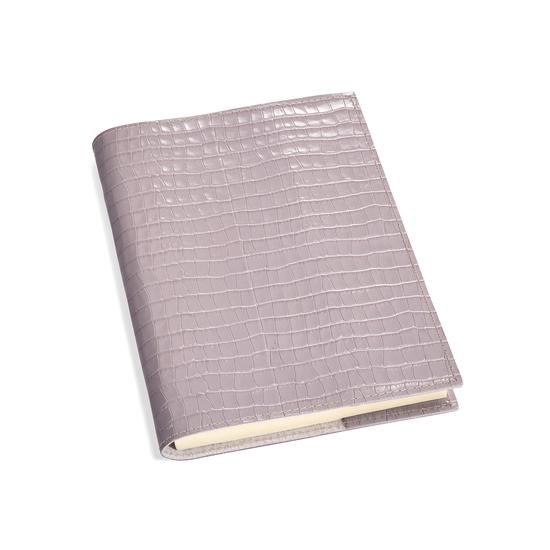A5 Refillable Leather Journal in Deep Shine Lilac Small Croc from Aspinal of London