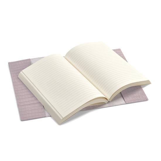 A5 Refillable Leather Journal in Deep Shine Lilac Small Croc from Aspinal of London