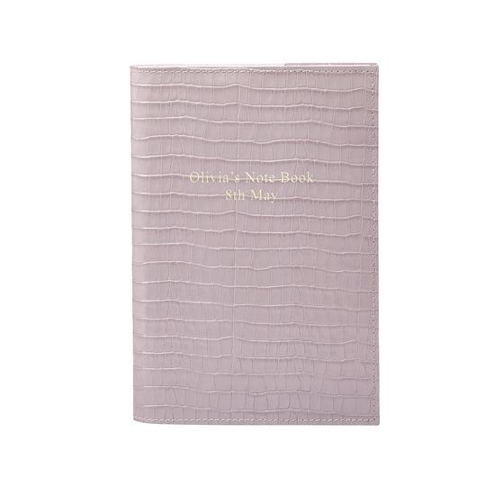 A5 Refillable Leather Journal in Deep Shine Lilac Small Croc from Aspinal of London