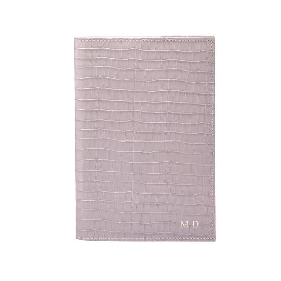 A5 Refillable Leather Journal in Deep Shine Lilac Small Croc from Aspinal of London