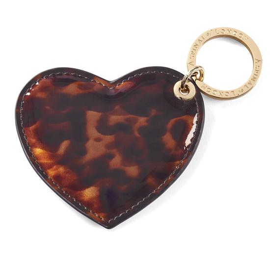 Heart Keyring in Deep Shine Tortoiseshell Patent from Aspinal of London