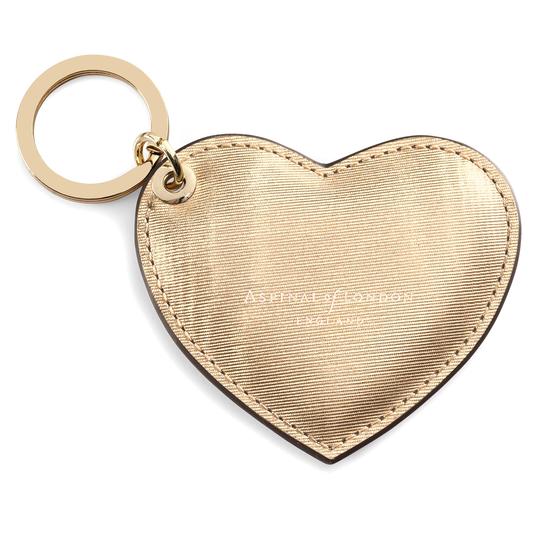 Heart Keyring in Gold Moire Print from Aspinal of London
