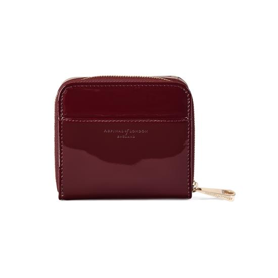 Mini Continental Zipped Coin Purse in Deep Shine Cherry Patent from Aspinal of London