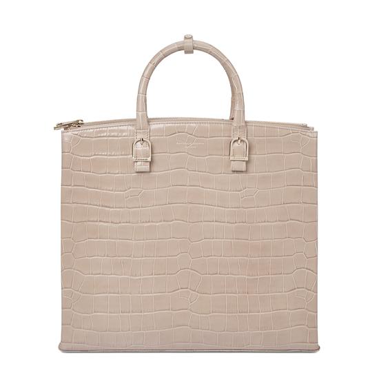 Editor's Tote in Deep Shine Soft Taupe Croc from Aspinal of London
