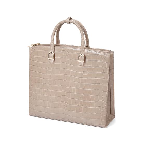 Editor's Tote in Deep Shine Soft Taupe Croc from Aspinal of London